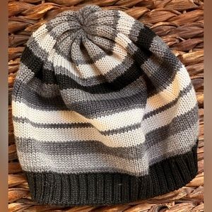 275. Kid’s Catya Black, Gray and White Striped Merino Wool Beanie Hat